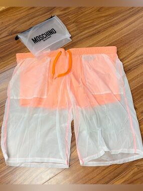 MOSCHINO Swim Two-Tone Men’s Swimwear Shorts Trunks Orange Transparent XXL